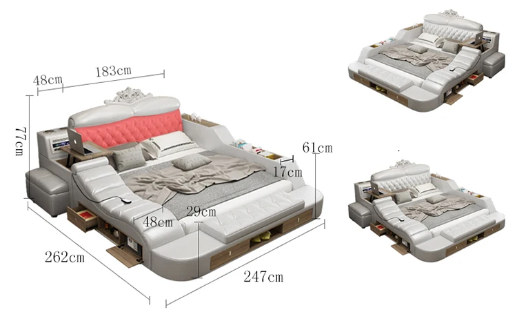 Дизайн многофункциональная кровать размера king с сейфом для хранения массажные колонки очиститель воздуха