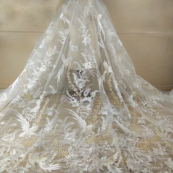 

2Yards New White African Lace High Quality Sequins On Mesh Luxury Embroidered Wedding Evinging Show Dress Lace Fabric Materials