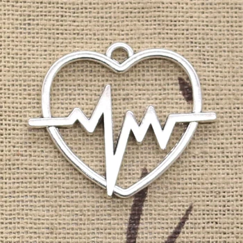 

5pcs Charms Heart Heartbeat ECG 25x30mm Antique Silver Color Plated Pendants Making DIY Handmade Tibetan Finding Jewelry