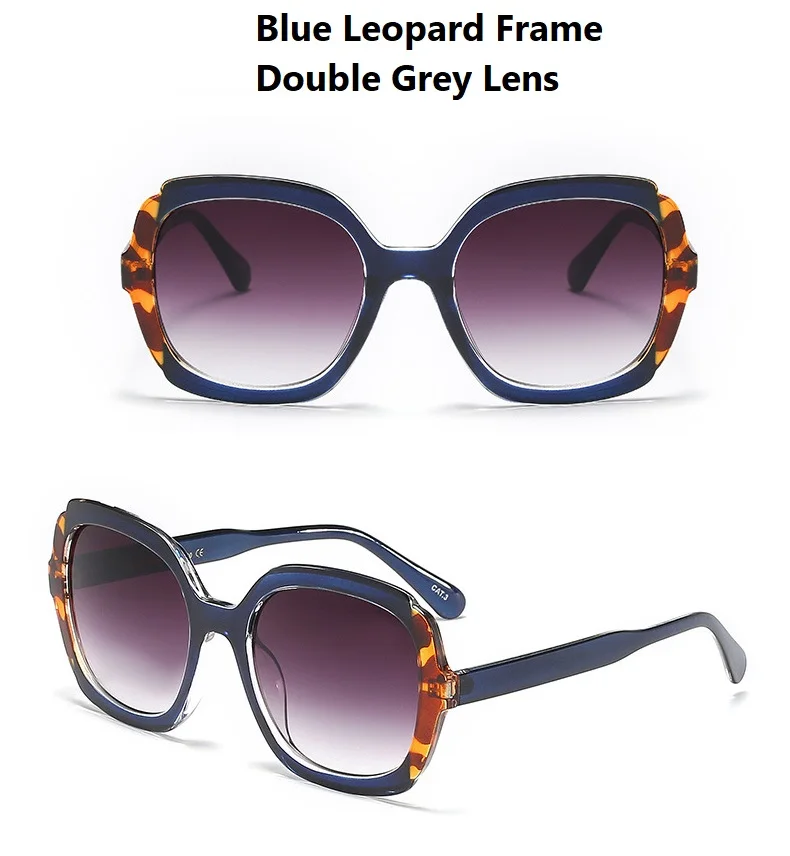 90224b, новинка, роскошные негабаритные солнцезащитные очки для женщин, фирменный дизайн, защита от уф400 лучей, большая оправа, леопардовые солнцезащитные очки для женщин - Цвет линз: Blue Leopard