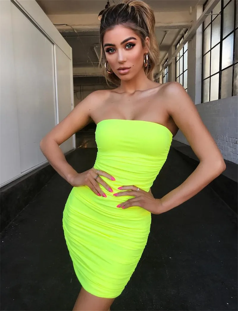 ANJAMANOR Ruched Strapless Bodycon 