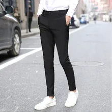 Мужские деловые строгий костюм, брюки, облегающие укороченные брюки, модные популярные мужские брюки