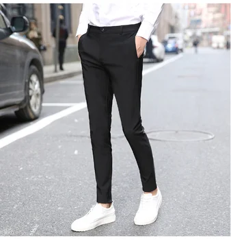 

Mens Business Formal Dress Suit Trousers Slim Fit Cropped Pants Fashion HOT Male Pant