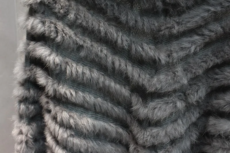 female natural knitted rabbit fur poncho with collar  (6)
