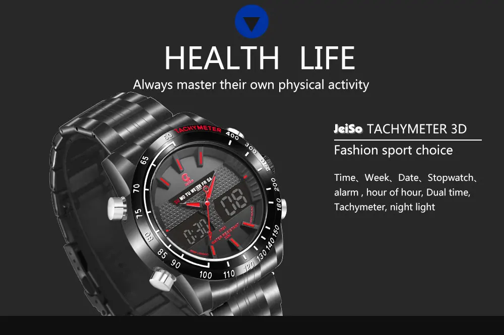 Outdoor Sport Digital Watch Men Stainless Steel Quartz Waterproof LED Wristwatch Dual Display Military Clock     Horloges Mannen (3)