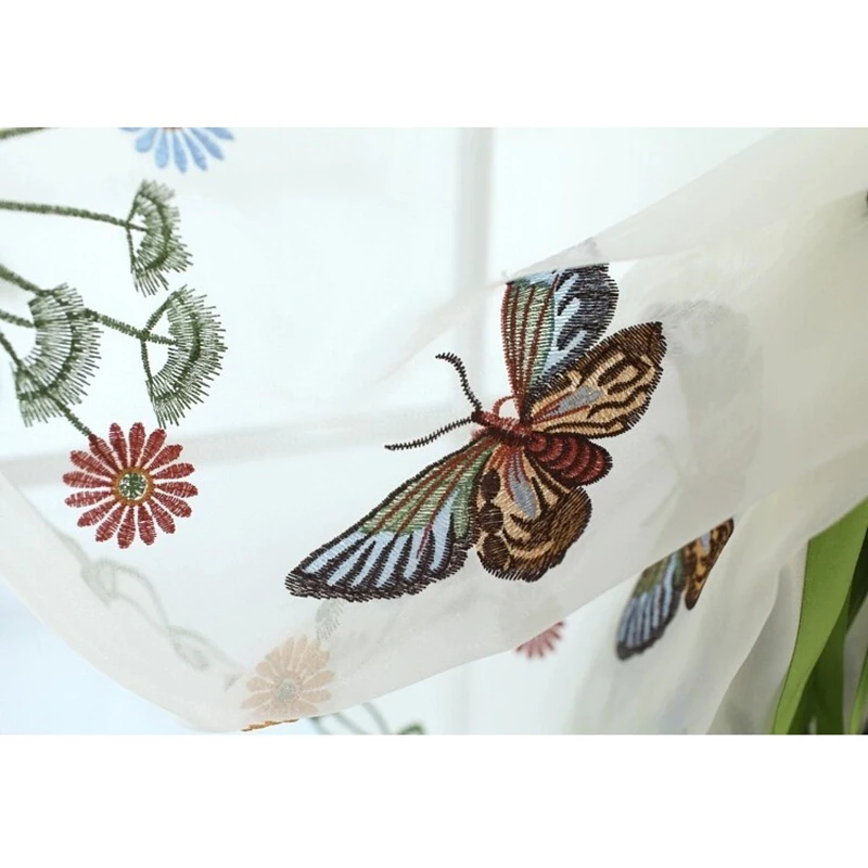 Деревенский дизайн с бабочкой над цветами, занавеска, подъемная прозрачная занавеска, панель для кафе, отеля, домашний декор, занавески с изображением бабочки, тюль