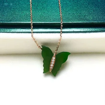 

18K gold inlaid with Hetian jade butterfly clavicle chainJ16#