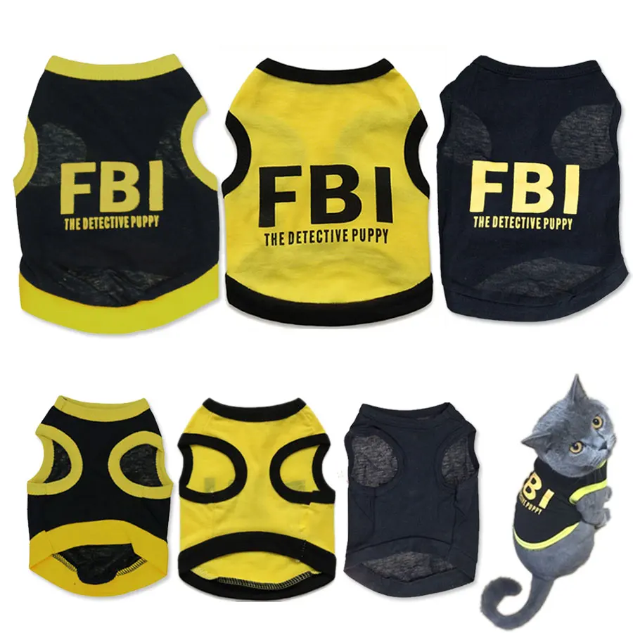 

FBI Creative Dog Vest 100% Cotton Black Shirt For Cat Spring Summer Dog T Shirt Detective Puppy Cats Clothing For Pets XS-L