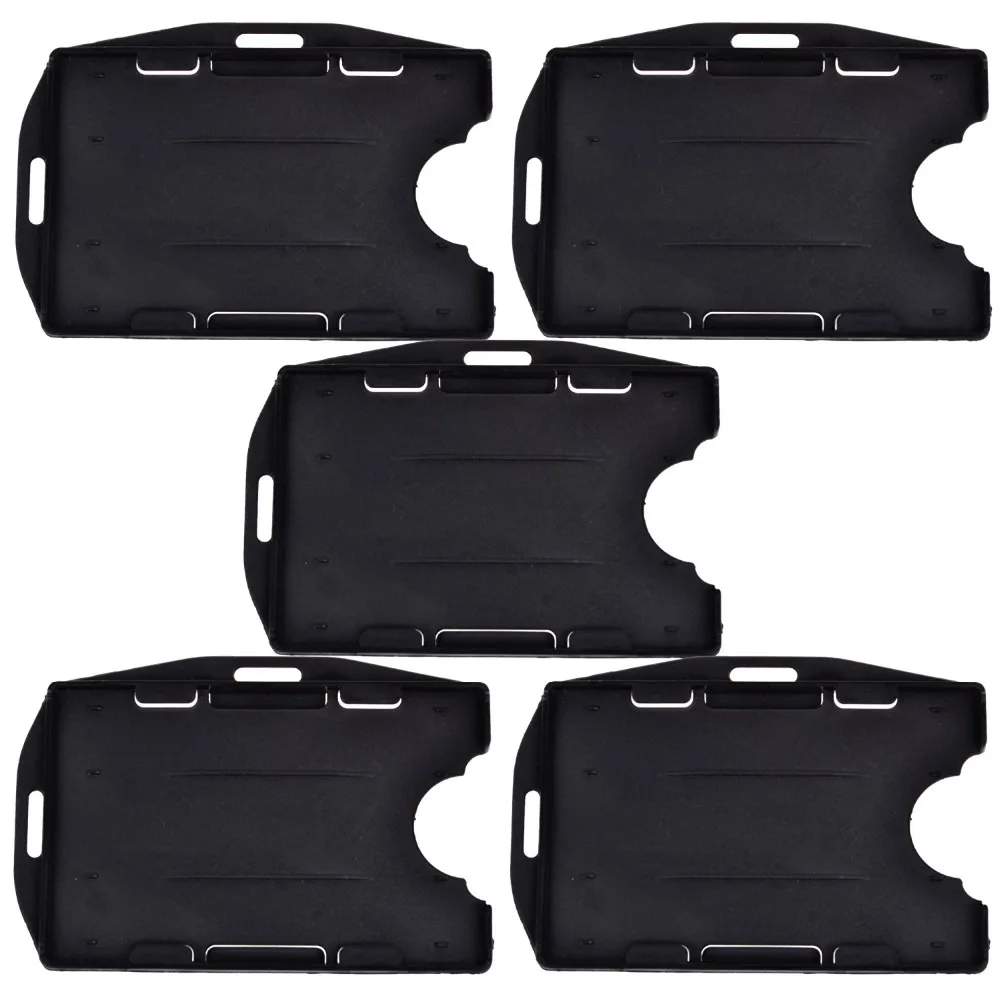 

Pack of 5 Black Color 2-sided Rigid Open Faced 2 Card Business ID Badge Holder with Slot & Chain Holes (Black)