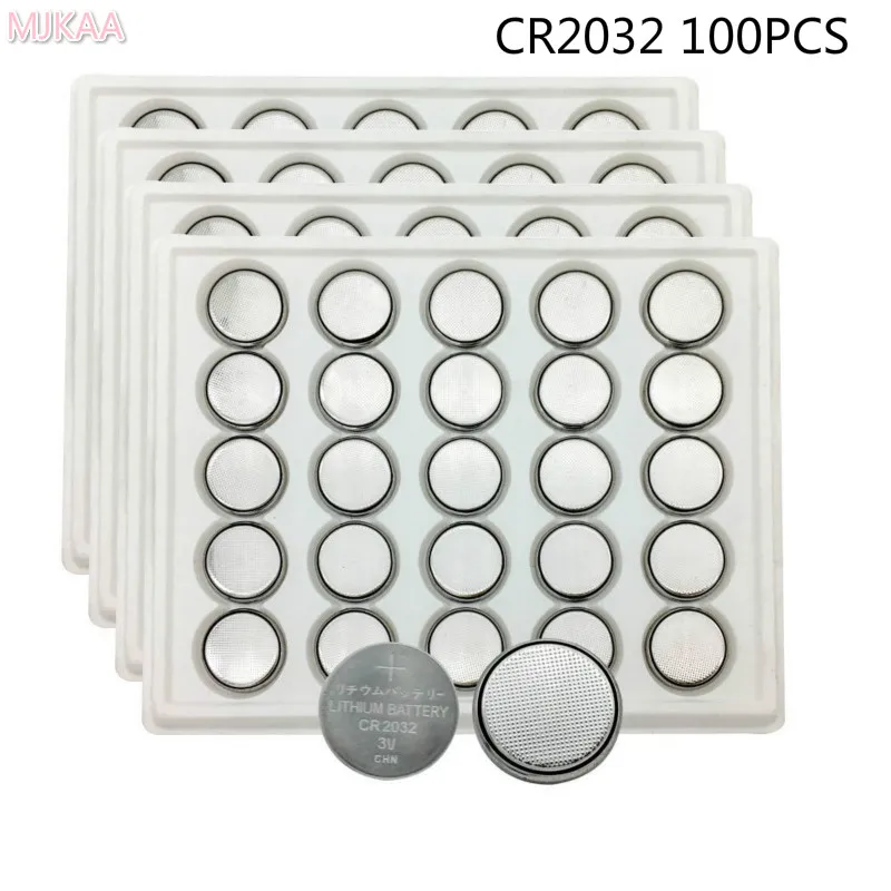 

MJKAA 100Pcs CR2032 Button Cell Battery 3.0V 2032 Button Cell Batteries DL2032 KCR2032 5004LC ECR2032