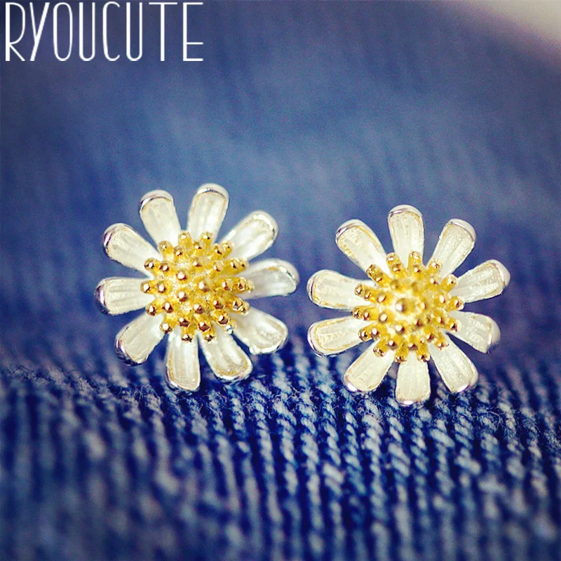 

Vintage Daisy Flower Earrings Femme Gifts Ladies 925 Sterling Silver Earrings for Women Statement Jewelry Brincos
