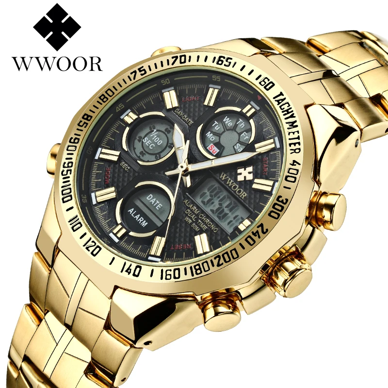 En Ligne Top Marque De Luxe WWOOR homme Sport Étanche Montres Hommes OR Horloge Mâle Armée Militaire Quartz Montre Bracelet Relogio Masculino