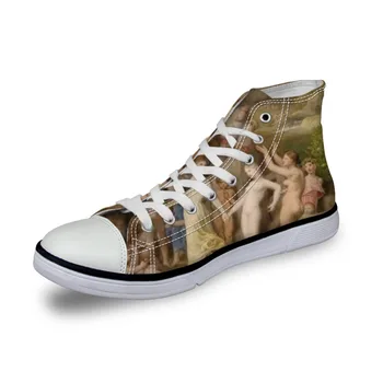 

2019Exclusive Spring Men Casual Painting Art Print Customizable Shoes Male Lace-up Vulcanized High-Top Canvas Shoes Flats Ingres