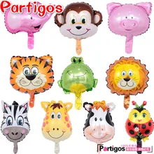 6/8/10 unids/lote Mini cebra Tigre Mono león ciervo vaca mariquita animales cabeza globos de aluminio Animal globos de aire suministros para fiestas temáticas