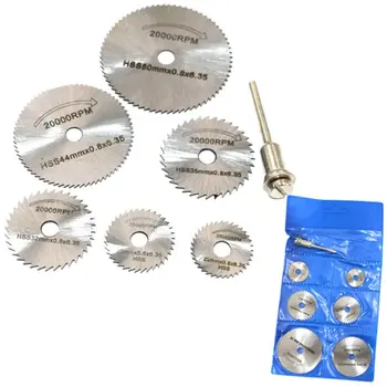 

6 Saw Blades +1pc Pole Hss High-speed-steel Circular Rotary Blade Wheel Discs Mandrel For Tools Wood Cutting Saw