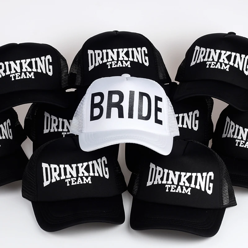 Невесты drinking Team принт Бейсбол шапки стиль Шапки Для женщин свадебные Preparewear белого и черного цвета бакалавра вечерние летние Шапки