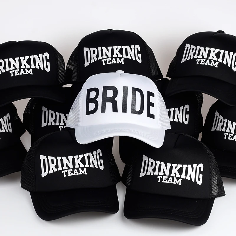 

BRIDE DRINKING TEAM Print Baseball Caps New Style Hats Women Wedding Preparewear White Black Bachelor party Summer Lovers Hats