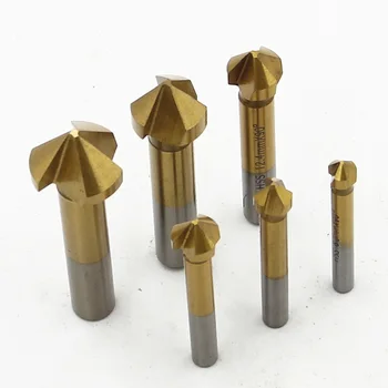 

6pcs/set 90 Degree Three-blade Titanium Full-grinding Chamfering Knife Countersunk Head Woodworking Chamfering Opening Reamer