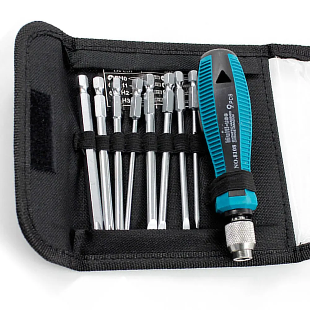 

9pcs Tackle Magnetic Multi-bit Slotted Screwdriver Set Dismountable Durable Home Repair Non-Slip Multifunctional Hand Tools