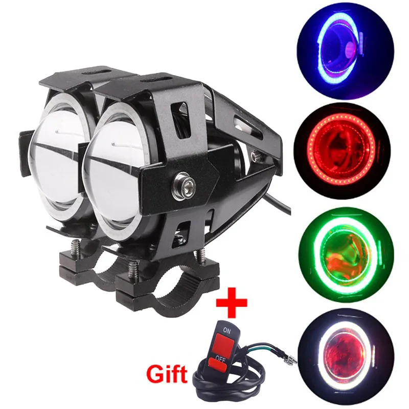 

2pcs Motorcycle LED Headlight Fog Light with 1pc switch as gift for U7 125W 3000LM Devil Angel Eye DRL Moto Spot light