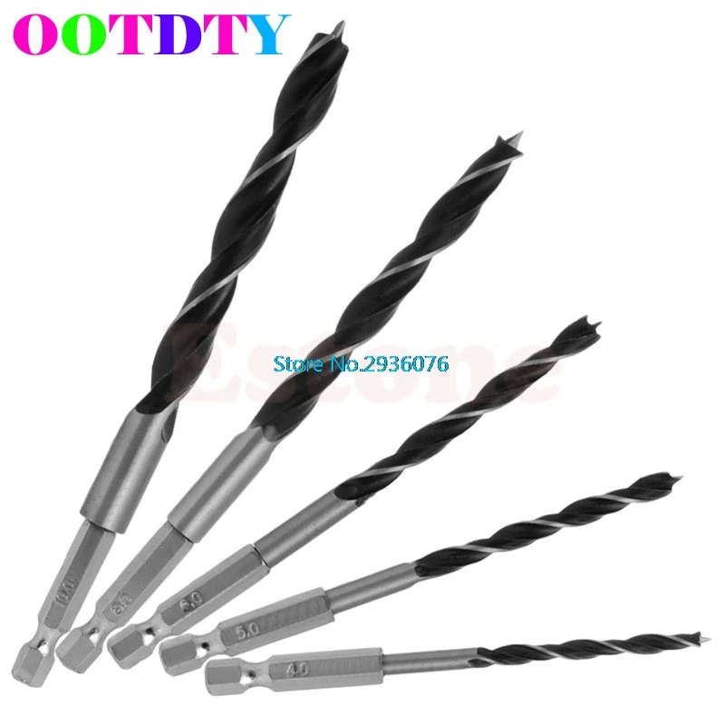 

5pcs/lot 1/4" Hex Shank Wood HCS Drill Bit Set Quick Change Metal Tools 4/5/6/8/10mm APR3_10
