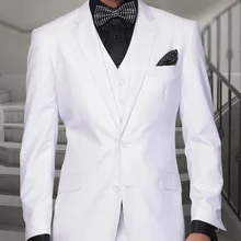 Классический стиль две кнопки Белый Жених Смокинги друзей жениха Мужские свадебные костюмы для выпускного вечера Жених(куртка+ брюки+ жилет+ галстук) K: 949