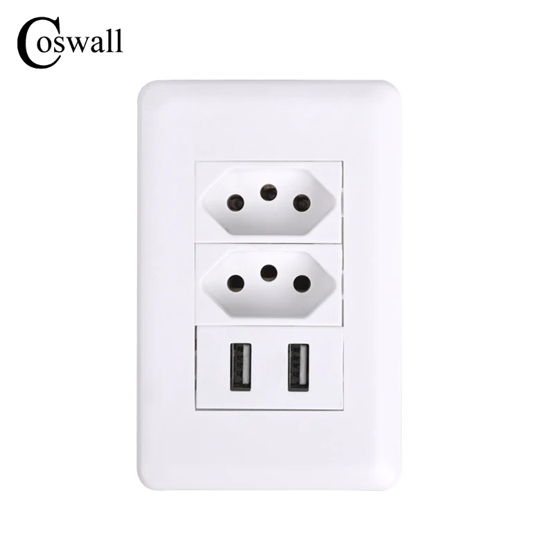 Coswall стены Мощность гнезда Бразилии 15A Brasil Стандартный двойной soquete 5 В 2100ma Dual USB Зарядное устройство Порты и разъёмы 115 мм * 75 мм AC 110 ~ 250 В