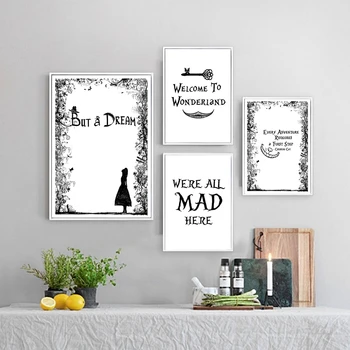 

Alice in Wonderland Poster Canvas Art Prints Wall Picture , Girl's Room Wall Art We're all mad here Cat Canvas Prints