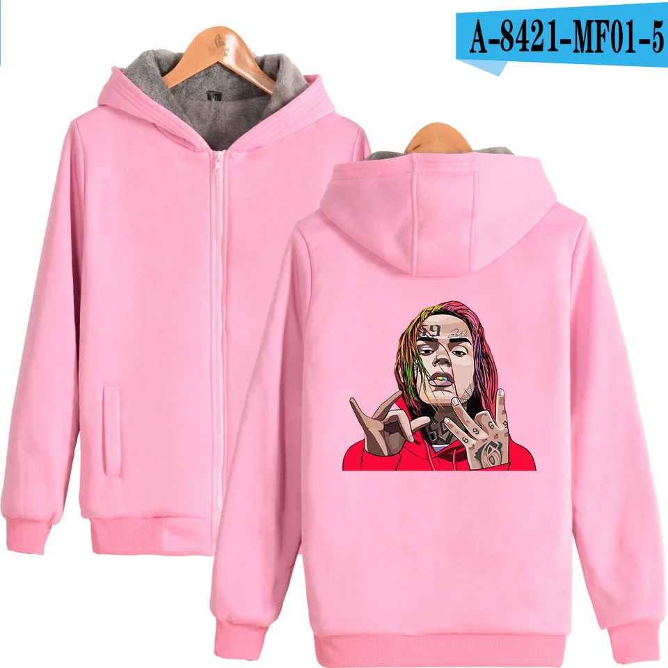Куртка-бомбер для мужчин Rapper 69 6ix9ine негабаритная Толстовка Зимняя Толстая теплая флисовая куртка на молнии для мужчин s спортивный топ с длинными рукавами мужской - Цвет: 020