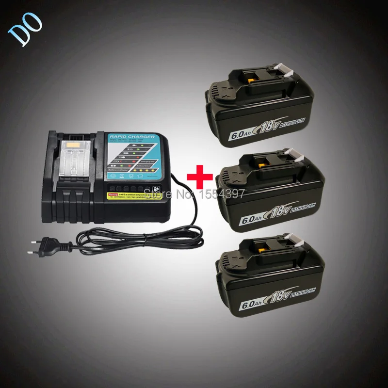 

3PCS 18V 6000mAh BL1860 Replacement for Makita BL1830 BL1850 BL1840 LXT400 Rechargeable Lithium Ion Battery Power Tool Charger