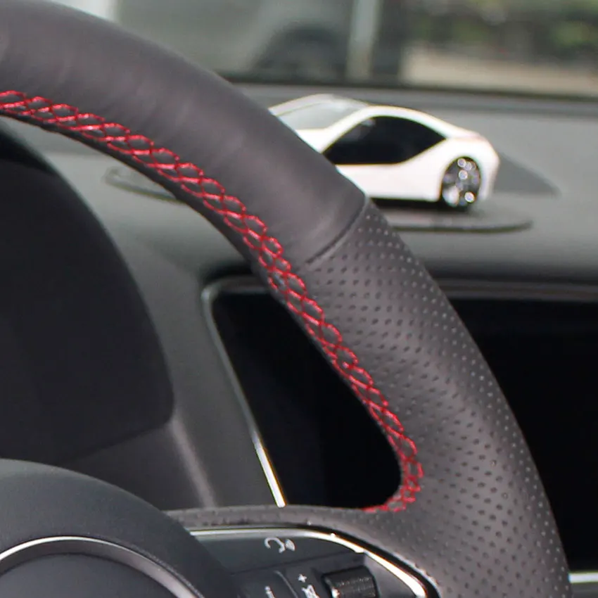 Red Thread Holes Верхний слой из натуральной коровьей кожи рулевого управления автомобиля чехлы для Mitsubishi Outlander 2006-2012 колеса ручной работы крышка - Название цвета: Red Thread Holes