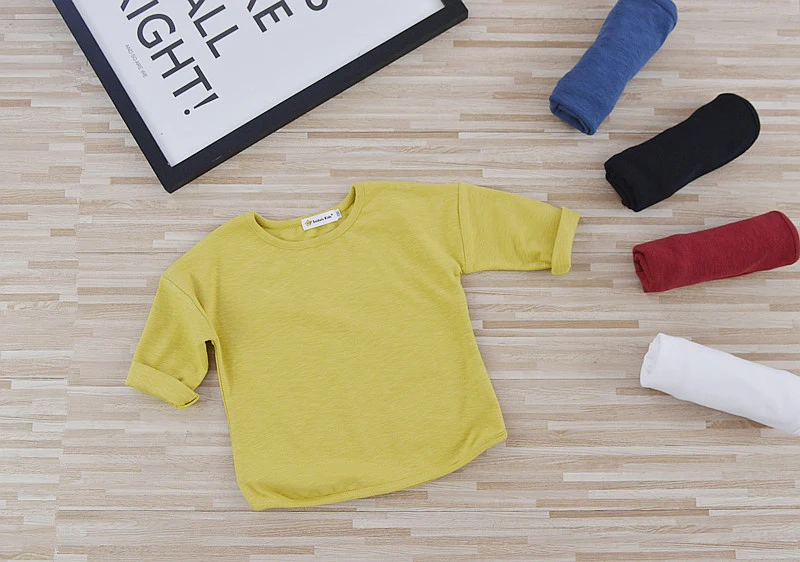 Solid Kids T-Shirts Cotton Boys Girls Tops Three Quarter Sleeves Boy T Shirts Spring O Neck Girl T-Shirts 2017 Children Clothing (3)