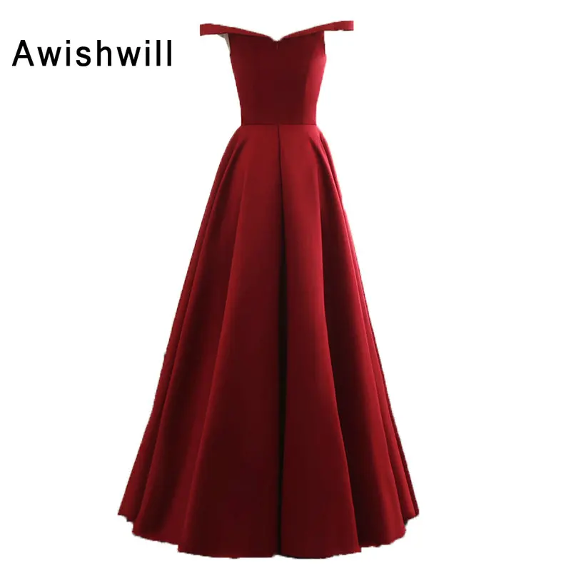 Новые длинные красные платья для выпускного вечера для женщин Robe de Soiree A-Line с открытыми плечами атласное винтажное вечернее платье Официальные Вечерние платья