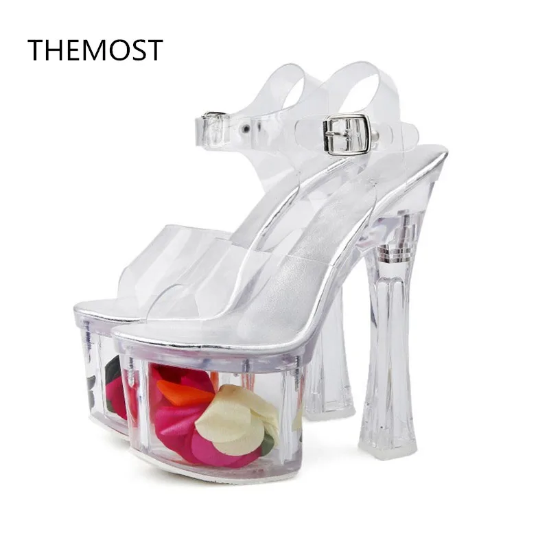 

THEMOST Waterproof platform high heel sandals Women's shoes Bright piece of cloth Latest products in 2018 Sexy mature
