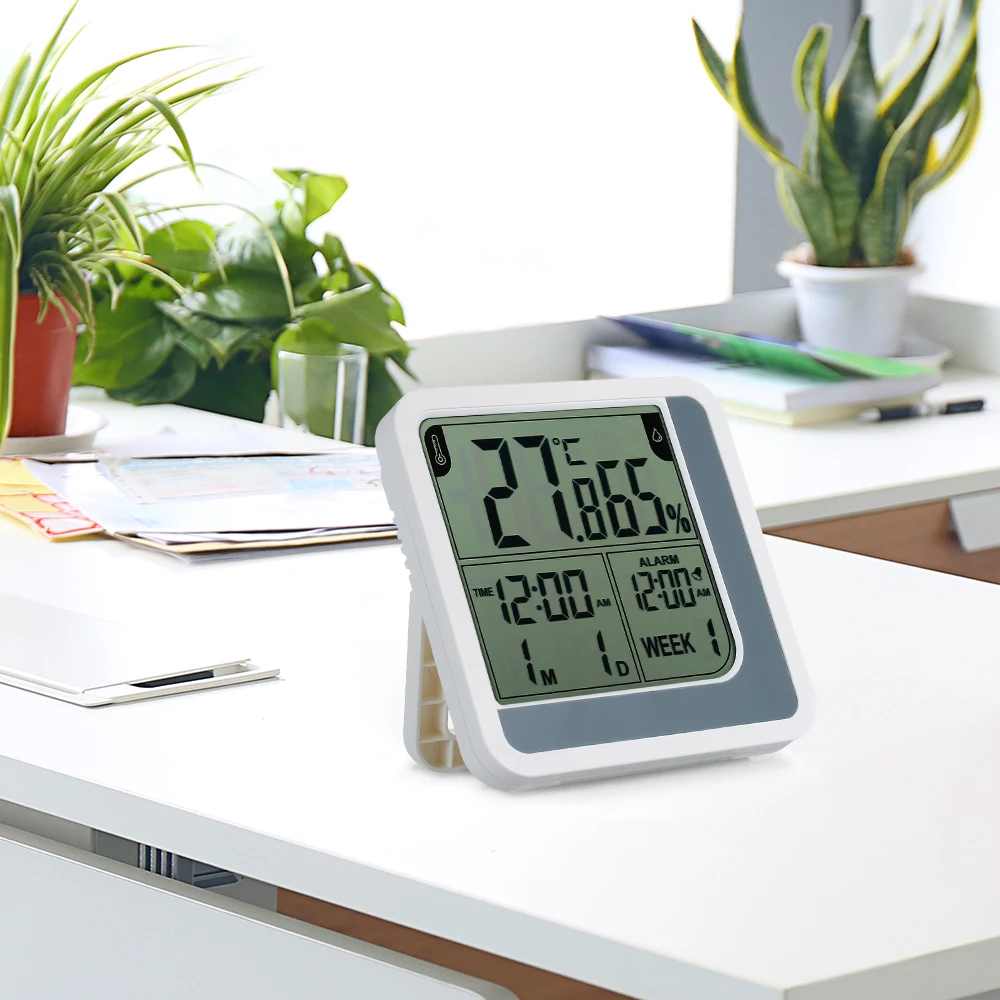 Digital LCD Room Temperature Humidity Gauge Meter Alarm Clock Indoor Thermometer Hygrometer with Max Min Value Display