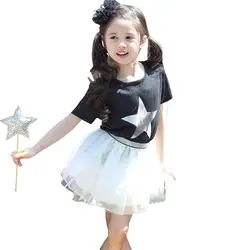 Детская Костюмы Детские комплект одежды для маленьких девочек со звездами футболка с короткими рукавами + газовая комплект с юбкой-пачкой