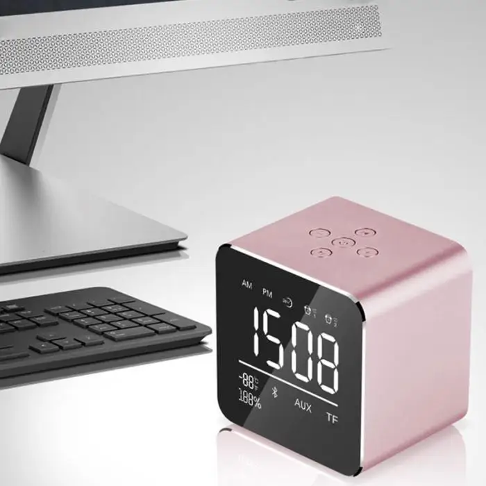 Wireless Bluetooth Speakers LED Alarm Clock LCD Digital Display Portable Mini Square Bass Speaker JFlyer