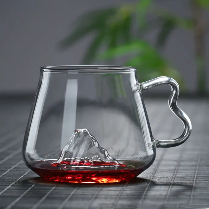 Крепление Fuji стеклянная чашка чайная кофейная кружка молочная чашка для лимонного сока коктейльное вино стекло Снежная гора пивная посуда для напитков любовные стаканы для виски - Цвет: With handle