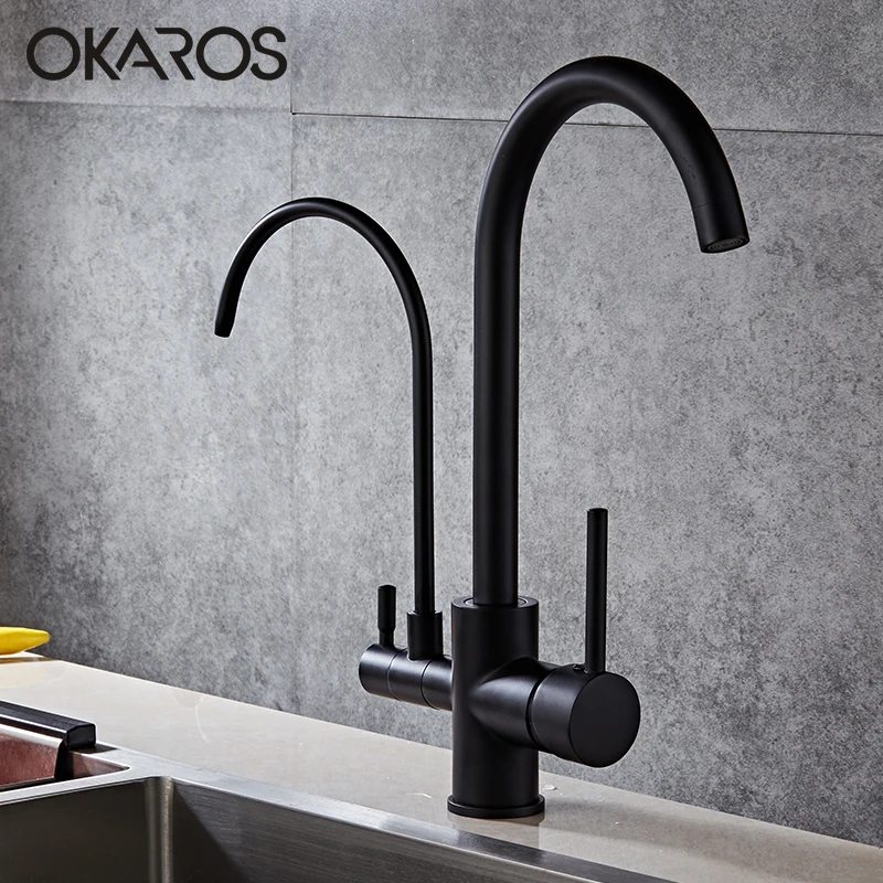 Okaros Purifier Filter Dual Handle Kitchen Bar Faucet Dual Sprayer