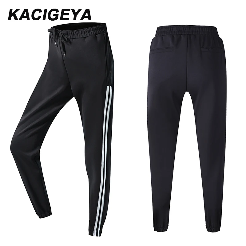 

Gym Wear Women Running Pants With Pockets Autumn Sport Pants Stripe Black Yoga Pants Track Sportswear 2019 Workout Legging Woman