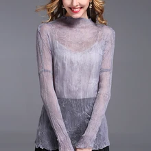 Miyake складывающийся Топ перспективный джемпер код тонкий Личность все-матч женская футболка плиссированная рубашка