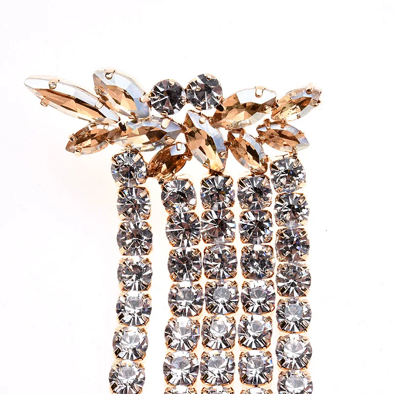 Длинные женские серьги-цепочки с кисточками и кристаллами, стразы, ювелирные изделия для женщин, элегантные свадебные серьги с бахромой