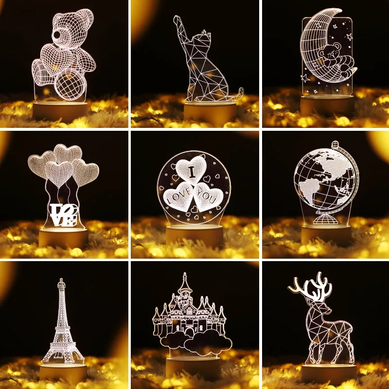 Lámpara LED 3D lámparas de mesa Luz USB para niños bonita para sala de estar lámpara de escritorio mesita de noche dormitorio Tafellamp decoración del hogar d-3dtd