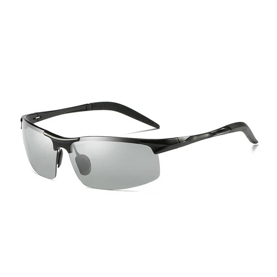 RBEWTP фотохромные поляризационные солнцезащитные очки для мужчин с алюминиевым магниевым каркасом верхние линзы для вождения день и ночное видение очки солнцезащитные очки - Цвет линз: Black Frame