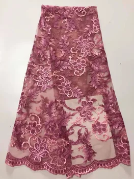 

5 yards/lot High Quality Nigerian French Lace Peach Embroidered Tulle Lace Fabric For Wedding Dress Russia African Lace Fabric