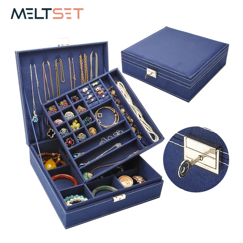 Comprar Caja de joyería grande 2 capas maquillaje organizador pendiente embalaje anillo de collar de caja de almacenamiento contenedor joyería espectáculo caja de regalo
