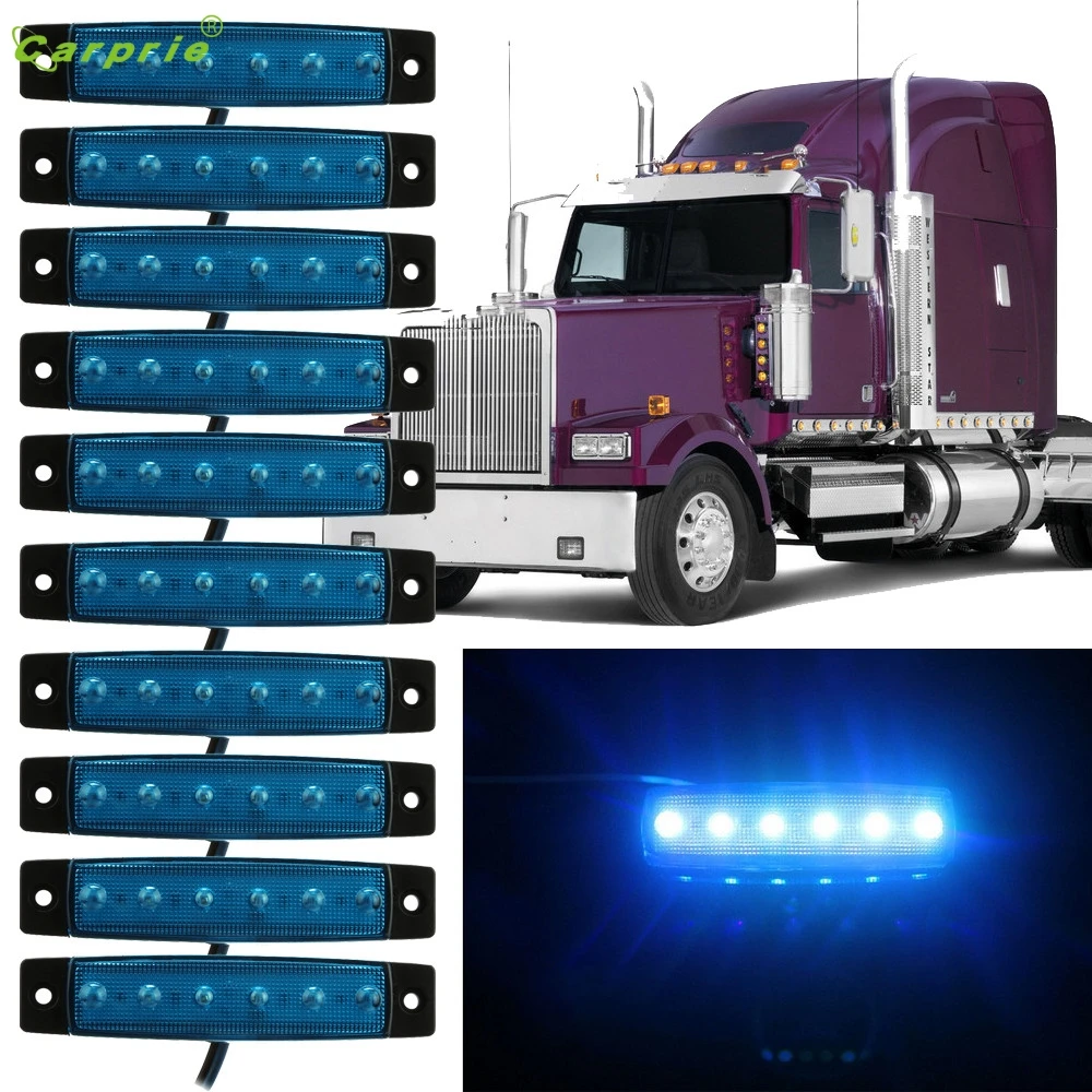 

New Blue Truck Light 10pcs 6 LED Truck Lorries Bus Clearance Side Marker Indicators Light Lamp Amber Blue