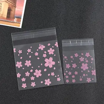 

100 pcs Pink Cherry Blossom Frosted Cookies Bags,Self-adhesive Plastic Bags,Baking Packaging Bags,Small Jewelry Packaging Bags