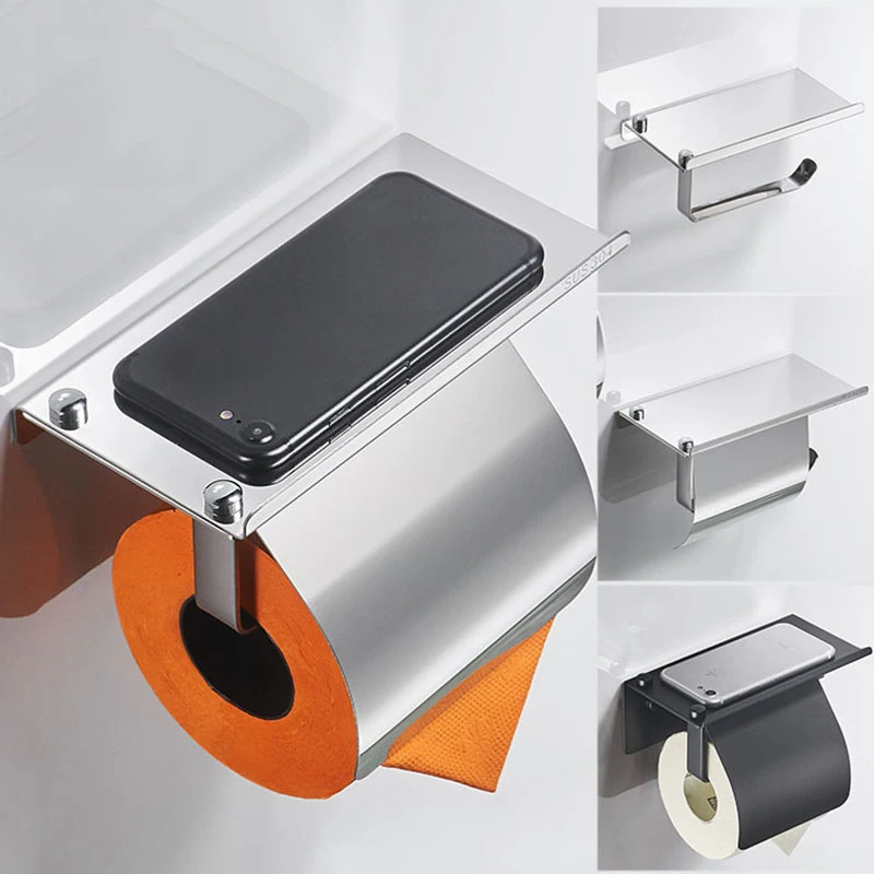 

Pork-free 304 Stainless Steel Phone Tissue Rack Toilet Roll Box Waterproof Bathroom Shelf Paper Holder Paper Holder for Toliet