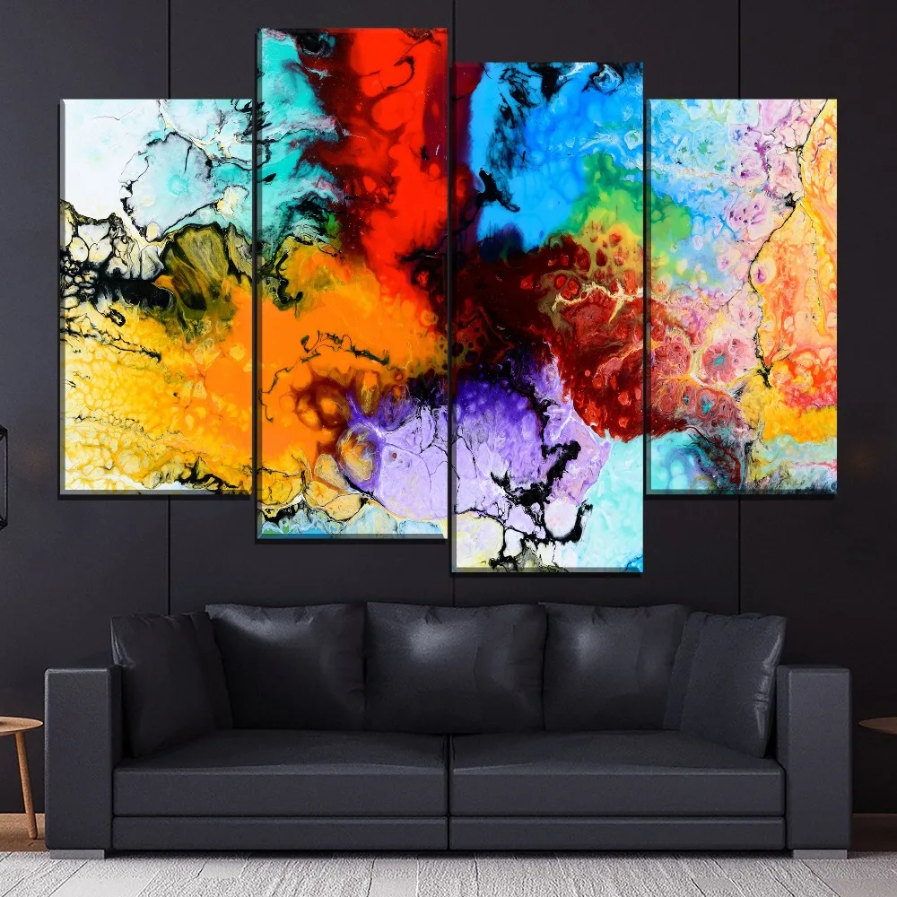 Multicolored Artistic Paint Abstract Painting 4 Piece Style